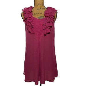 Shu Lami M Top Tunic Short Dress‎ Pink Purple Ruffle Flounce Neck Pleated Front